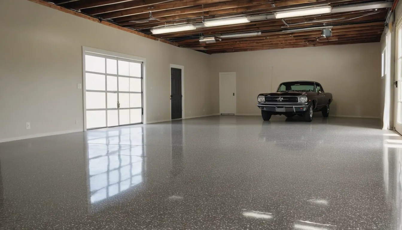 A freshly coated epoxy garage floor in a Freeburg home with a family car parked inside